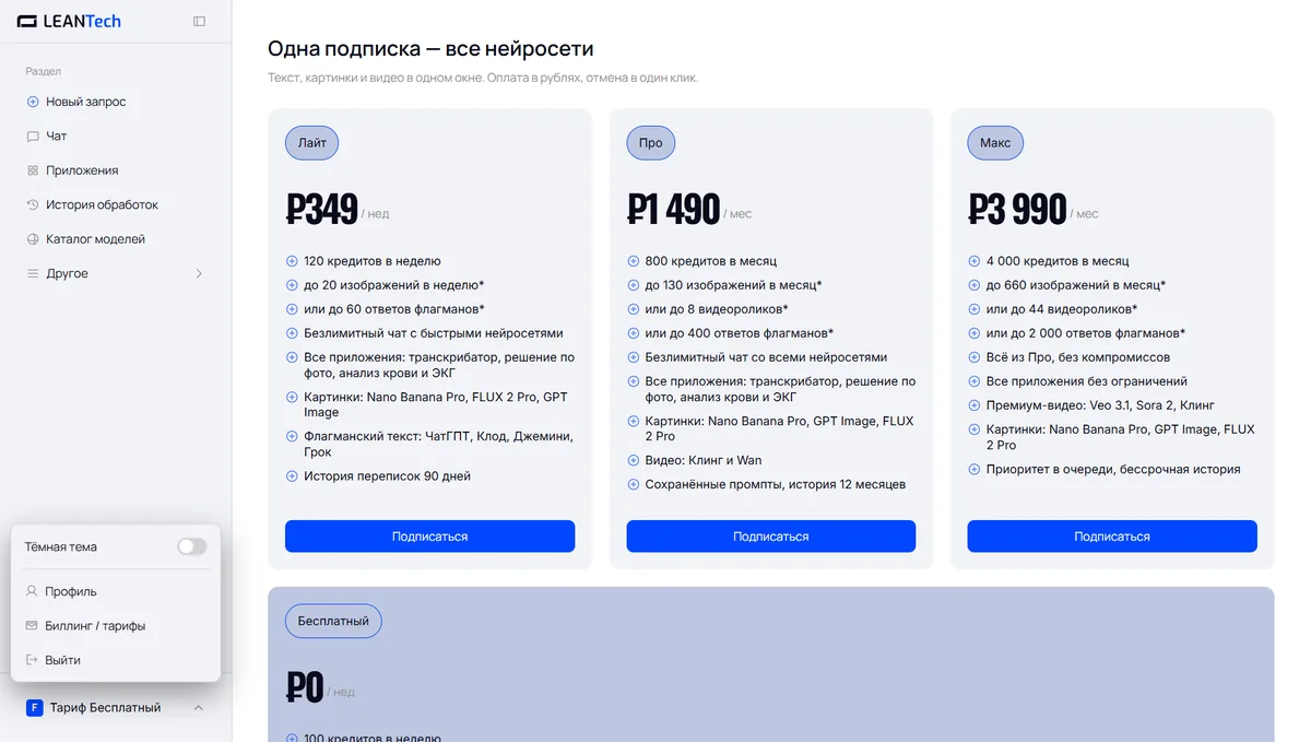 Тарифы и цены Fichi AI в рублях