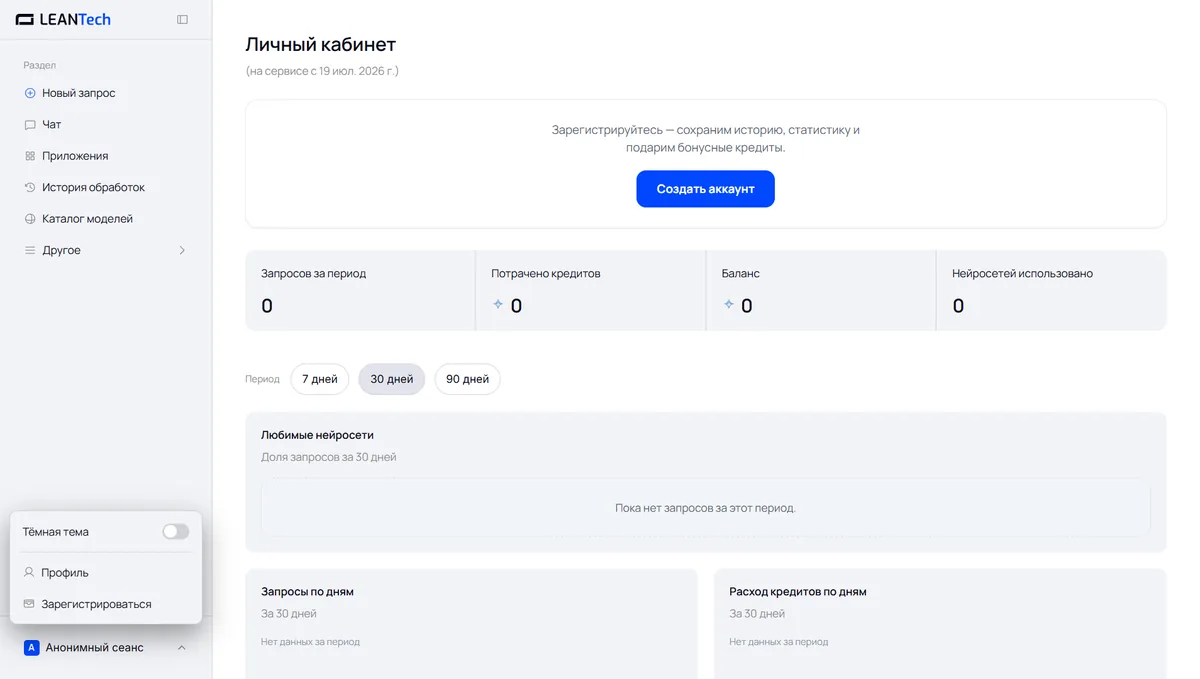 Стартовый экран платформы: выбор нейросети Fichi AI без VPN